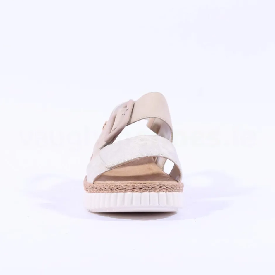 Women Rieker Platform Twin Velcro Strap Sandal - Beige Metallic Combi