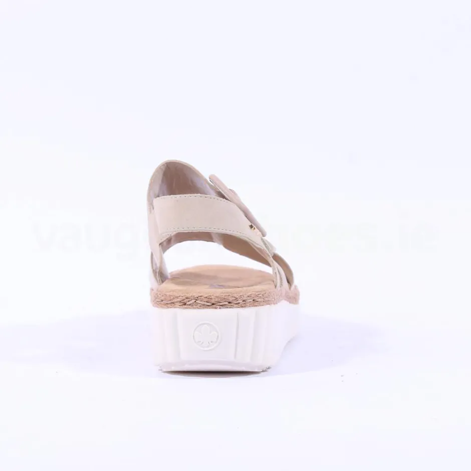 Women Rieker Platform Twin Velcro Strap Sandal - Beige Metallic Combi