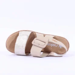 Women Rieker Platform Twin Velcro Strap Sandal - Beige Metallic Combi