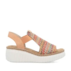 Women Rieker Platform Wedge Knitted Sandal - Peach Combi
