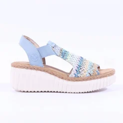 Women Rieker Platform Wedge Knitted Sandal - Blue Combination