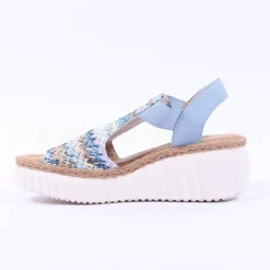 Women Rieker Platform Wedge Knitted Sandal - Blue Combination