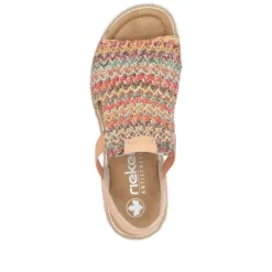 Women Rieker Platform Wedge Knitted Sandal - Peach Combi