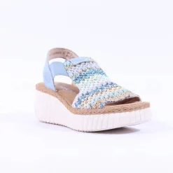 Women Rieker Platform Wedge Knitted Sandal - Blue Combination