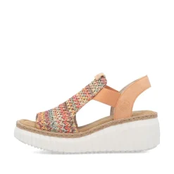 Women Rieker Platform Wedge Knitted Sandal - Peach Combi