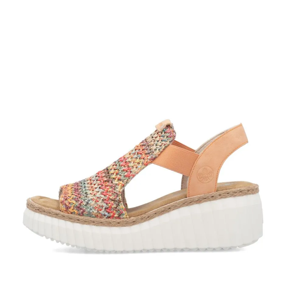 Women Rieker Platform Wedge Knitted Sandal - Peach Combi