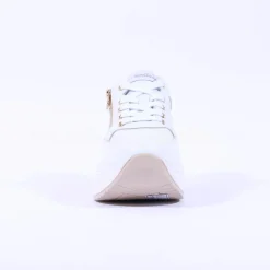 Women NeroGiardini Platform Zip Bow Trainer - White Gold Leather