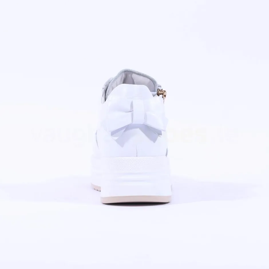 Women NeroGiardini Platform Zip Bow Trainer - White Gold Leather