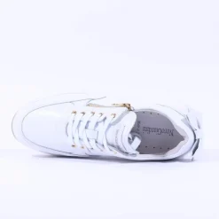Women NeroGiardini Platform Zip Bow Trainer - White Gold Leather