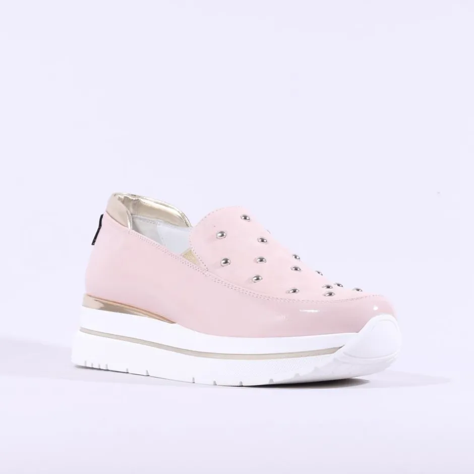 Women Marco Moreo Pompei Stud Platform Slip On - Pink Patent
