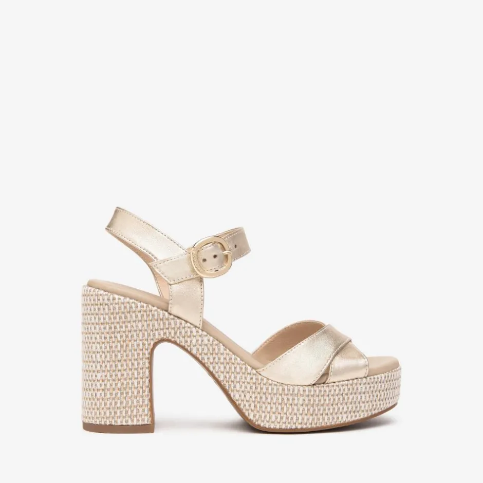 Women NeroGiardini Print Platform Heel Sandal - Gold Combination
