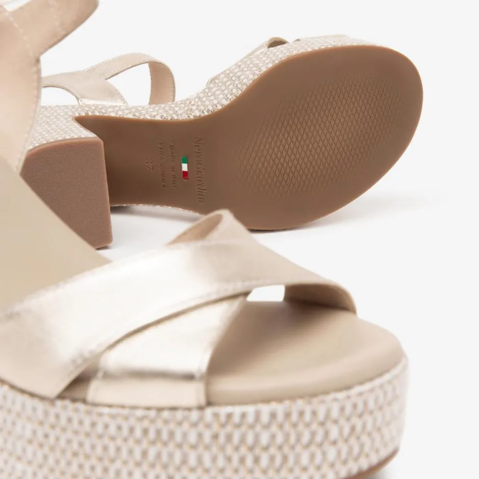 Women NeroGiardini Print Platform Heel Sandal - Gold Combination