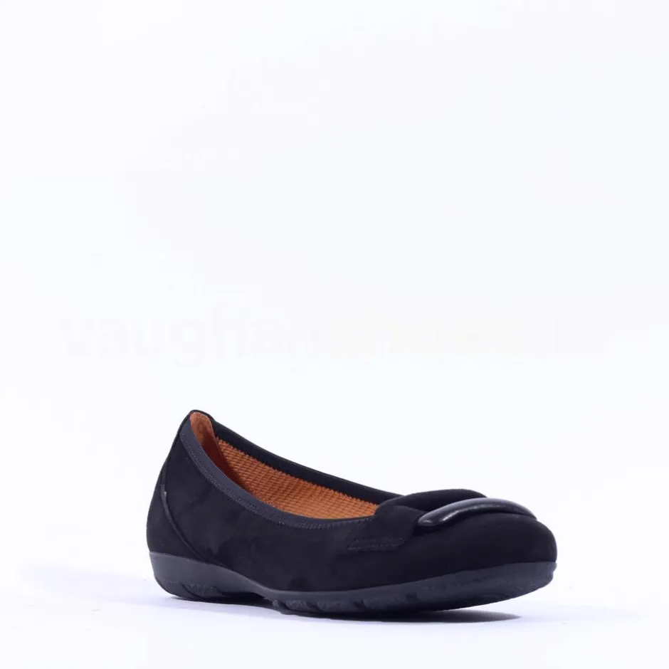 Women Gabor Raven Square Buckle Low Pomp - Black Suede