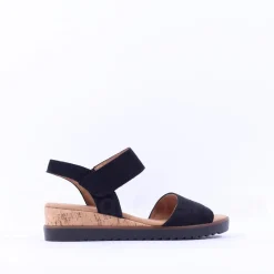 Women Gabor Raynor Low Wedge Velcro Sandal - Black Suede