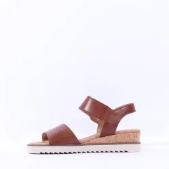 Women Gabor Raynor Low Wedge Velcro Sandal - Tan Leather