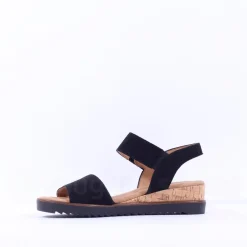 Women Gabor Raynor Low Wedge Velcro Sandal - Black Suede