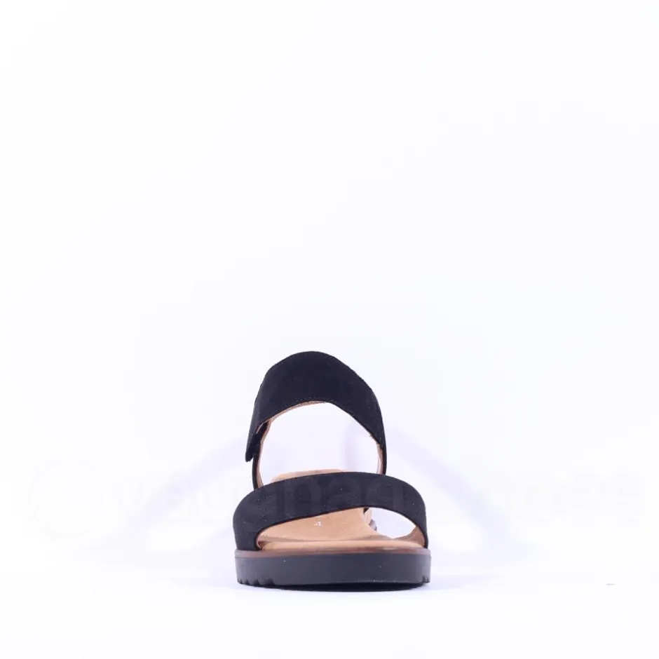 Women Gabor Raynor Low Wedge Velcro Sandal - Black Suede