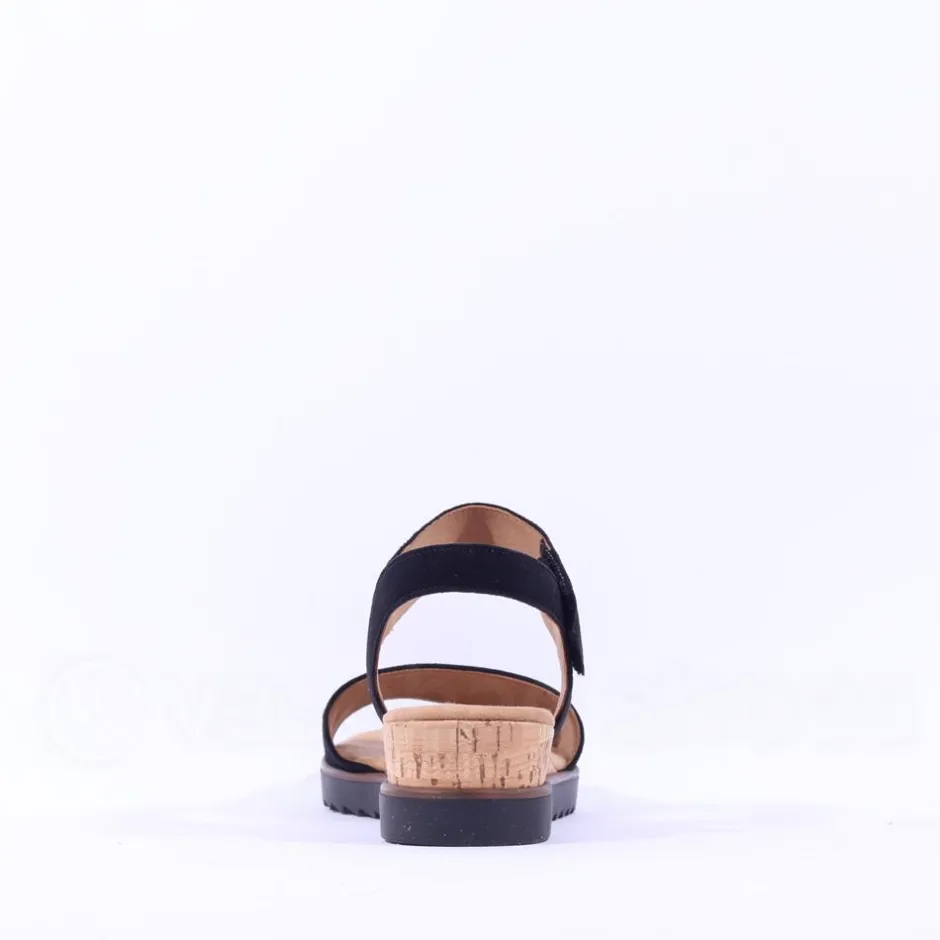 Women Gabor Raynor Low Wedge Velcro Sandal - Black Suede