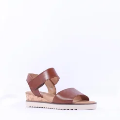 Women Gabor Raynor Low Wedge Velcro Sandal - Tan Leather