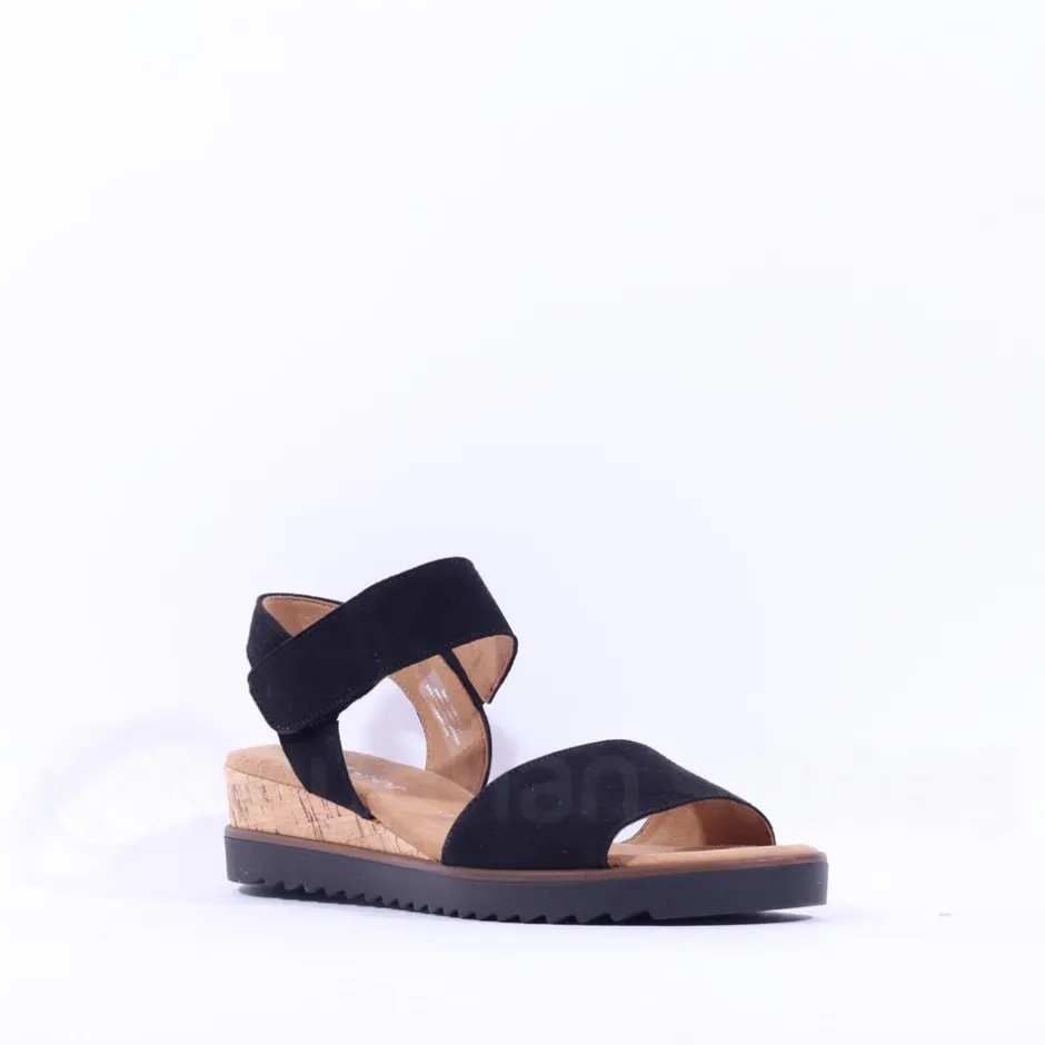 Women Gabor Raynor Low Wedge Velcro Sandal - Black Suede