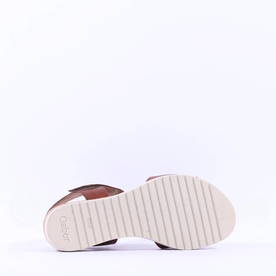 Women Gabor Raynor Low Wedge Velcro Sandal - Tan Leather