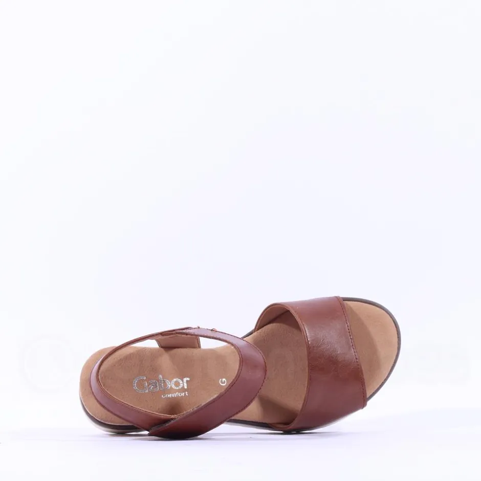 Women Gabor Raynor Low Wedge Velcro Sandal - Tan Leather