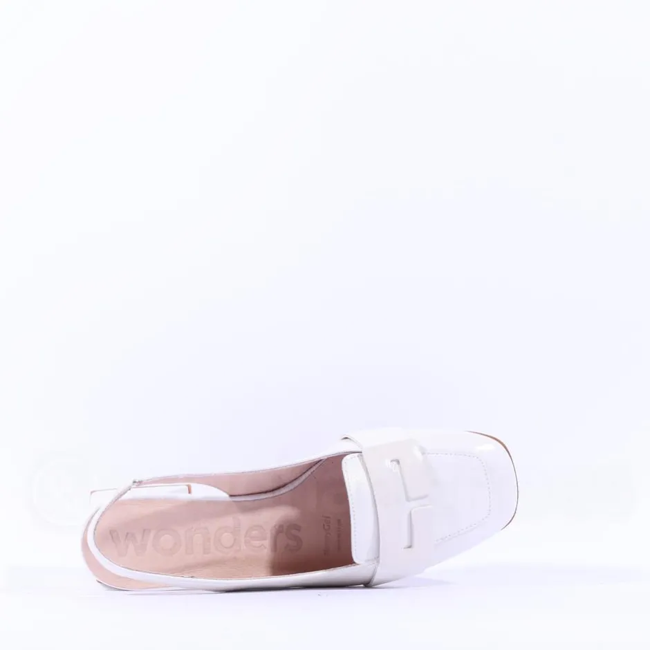 Women Wonders Rebeca Slingback Block Heel - White Patent