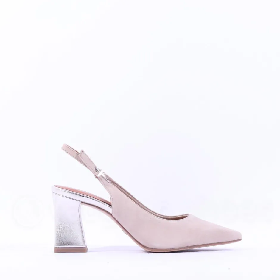 Women Tamaris Reyna Block Heel Slingback - Grey Combi