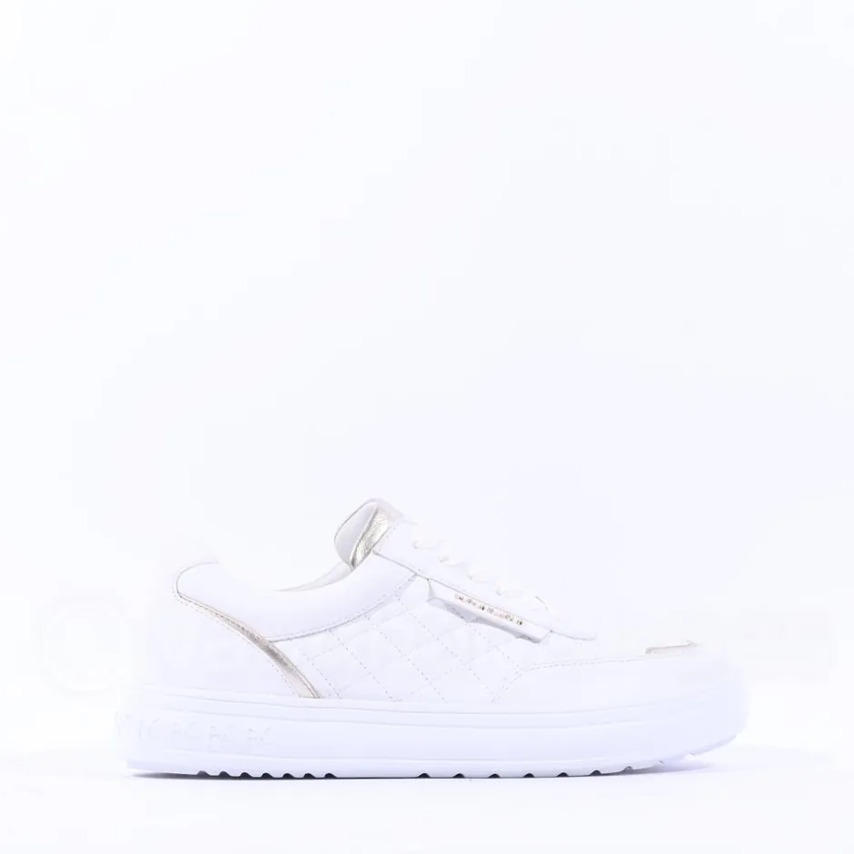 Women Peter Kaiser Rimini Quilted Lace Trainer - White Gold Leather