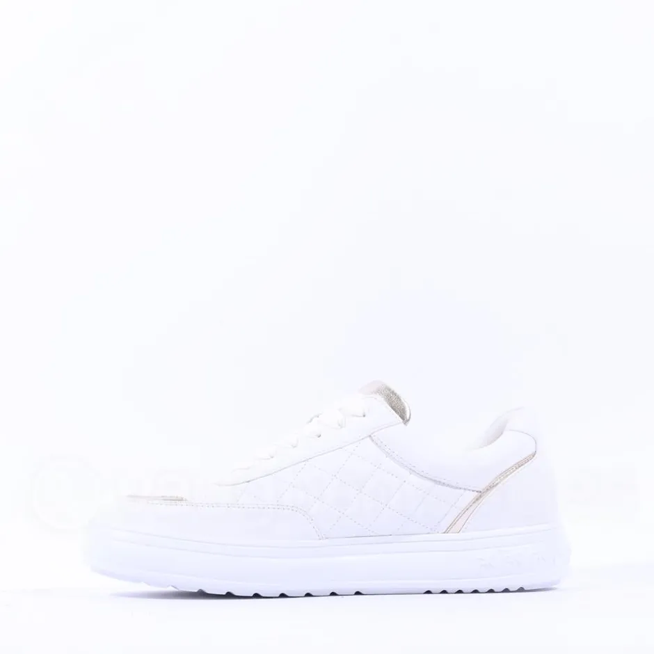 Women Peter Kaiser Rimini Quilted Lace Trainer - White Gold Leather