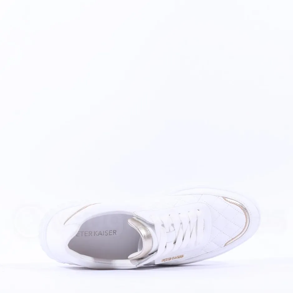 Women Peter Kaiser Rimini Quilted Lace Trainer - White Gold Leather