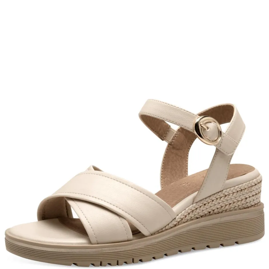 Women Jana Rito Cross Strap Weave Wedge Sandal - Beige