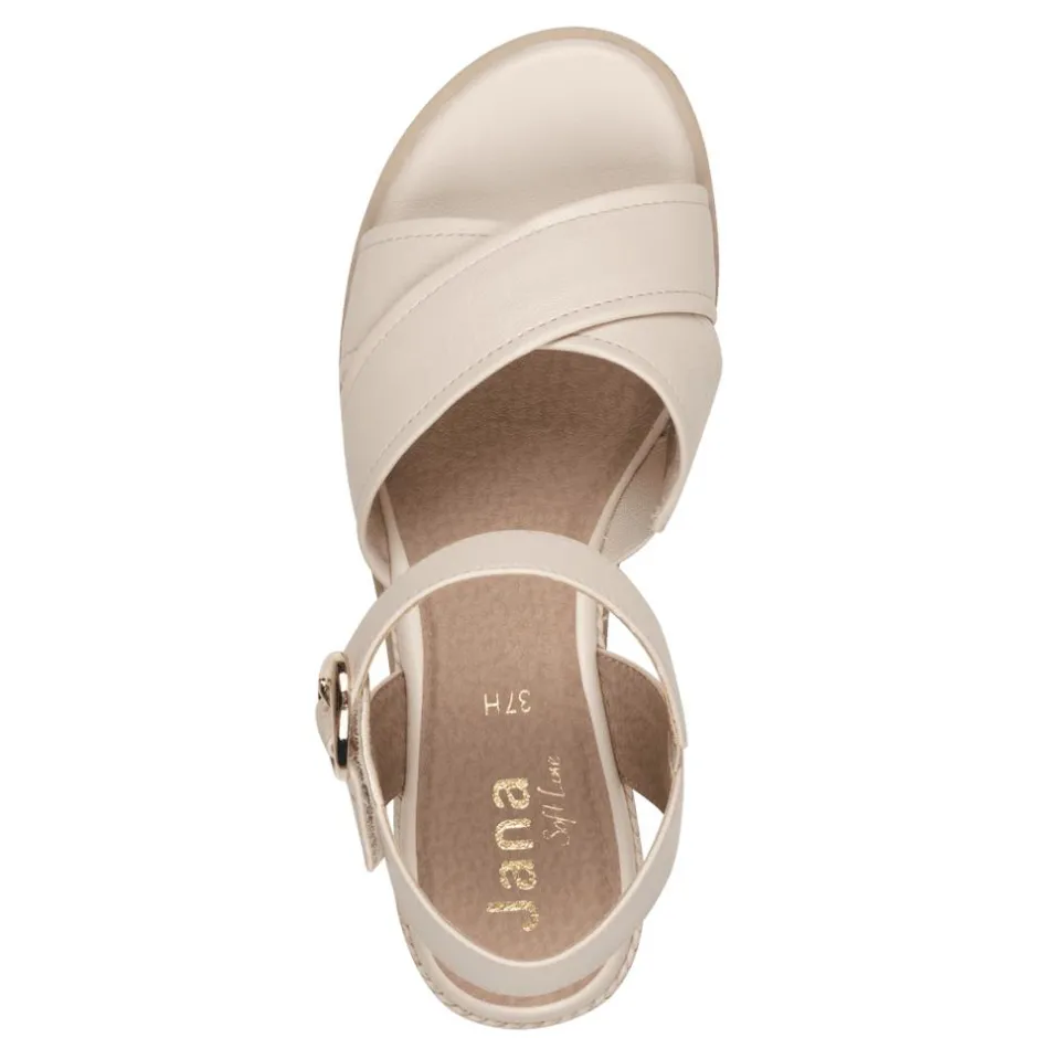 Women Jana Rito Cross Strap Weave Wedge Sandal - Beige