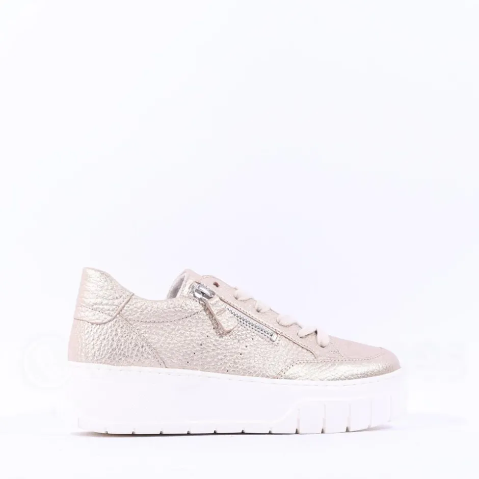 Women Gabor Rivazza Platform Wedge Zip Trainer - Gold Leather