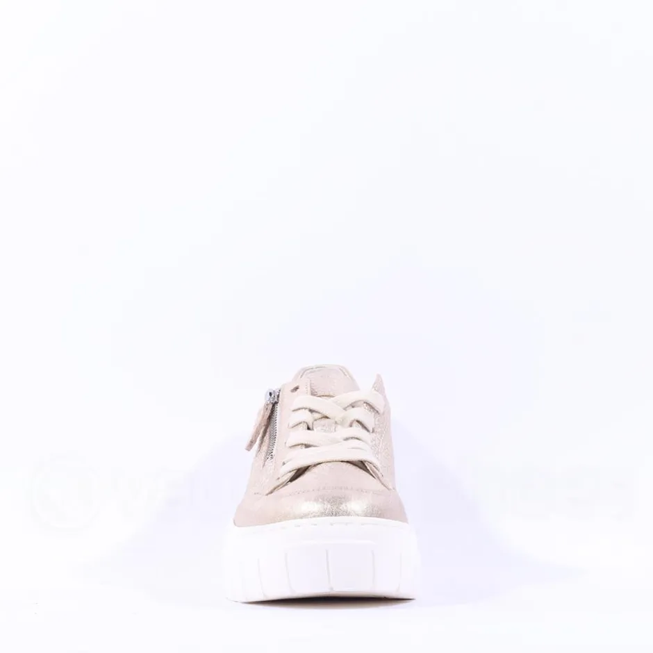 Women Gabor Rivazza Platform Wedge Zip Trainer - Gold Leather