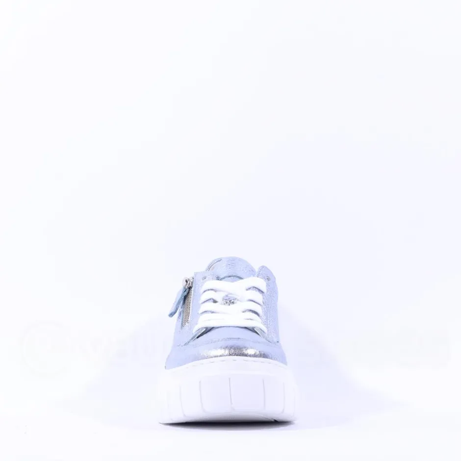 Women Gabor Rivazza Platform Wedge Zip Trainer - Blue Grey Leather