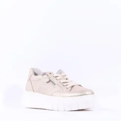 Women Gabor Rivazza Platform Wedge Zip Trainer - Gold Leather