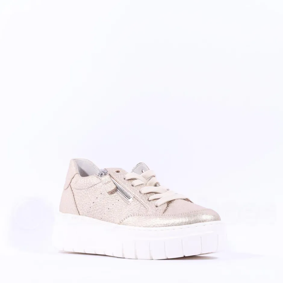 Women Gabor Rivazza Platform Wedge Zip Trainer - Gold Leather