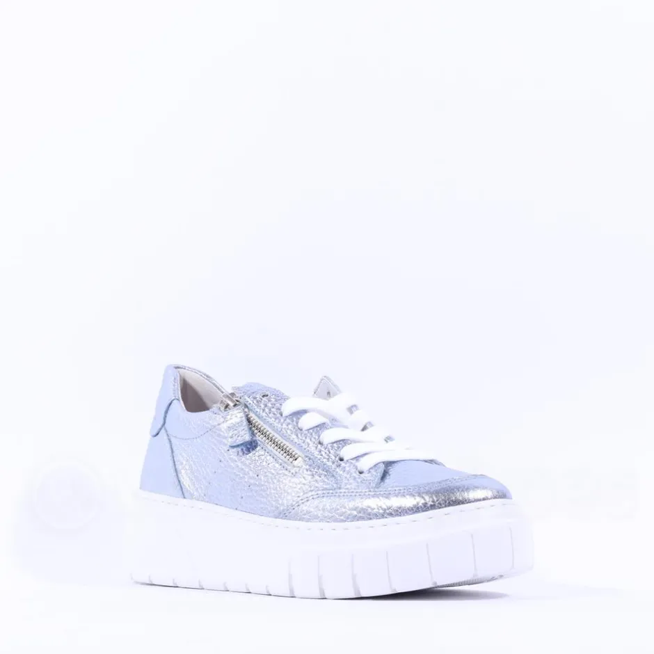 Women Gabor Rivazza Platform Wedge Zip Trainer - Blue Grey Leather