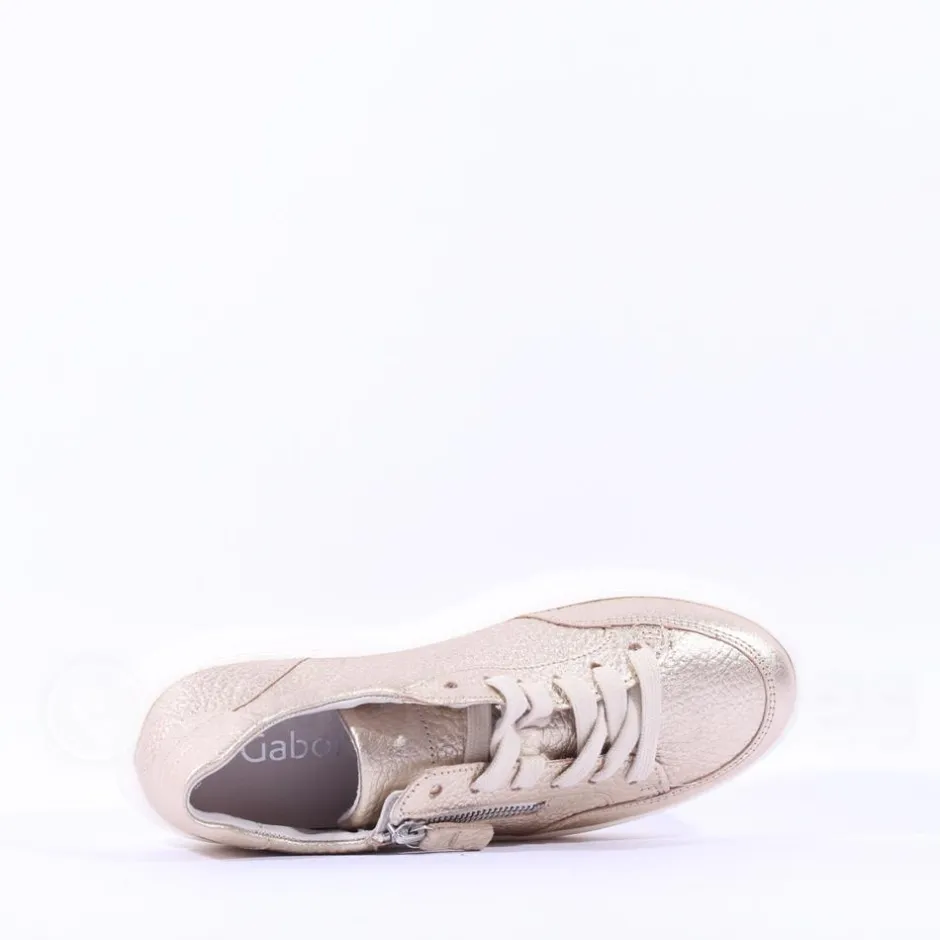 Women Gabor Rivazza Platform Wedge Zip Trainer - Gold Leather