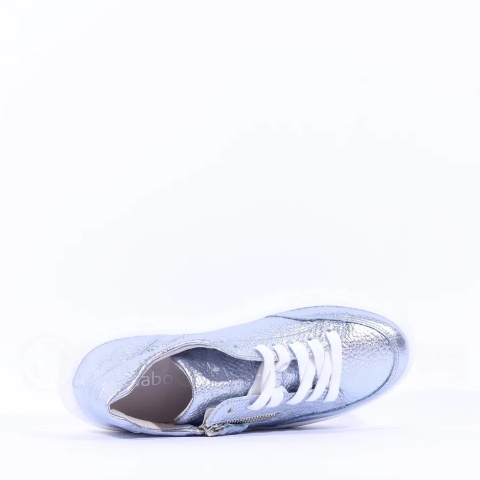 Women Gabor Rivazza Platform Wedge Zip Trainer - Blue Grey Leather