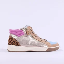 Women Ara Rom Diagonal Zip Lace Bootie - Metallic Leo Combi