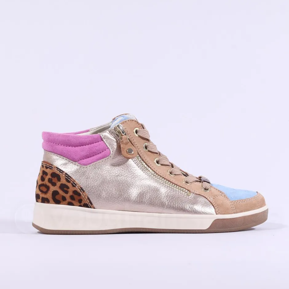 Women Ara Rom Diagonal Zip Lace Bootie - Metallic Leo Combi