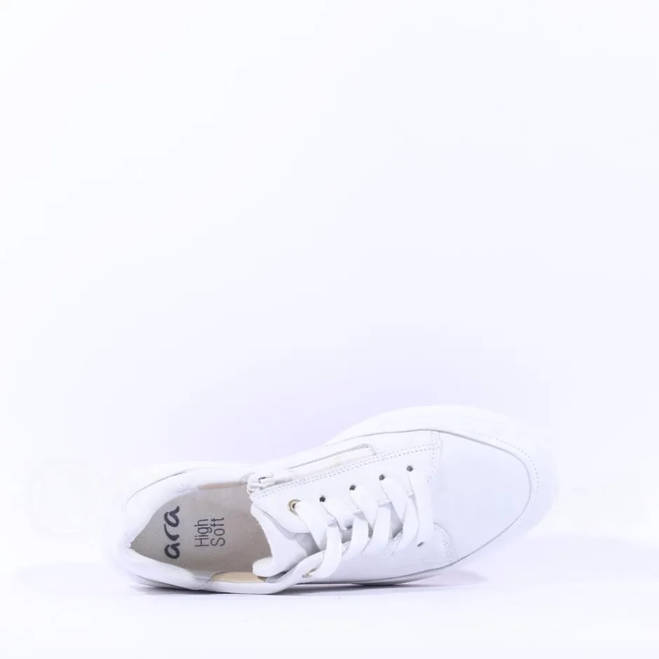Women Ara Rom Internal Zip Laced Trainer - White Leather