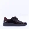 Women Ara Rom Side Zip Lace Trainer - Dark Burgundy Patent