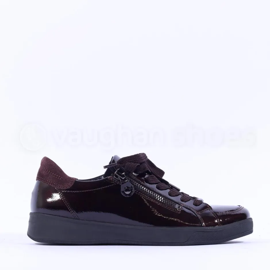 Women Ara Rom Side Zip Lace Trainer - Dark Burgundy Patent