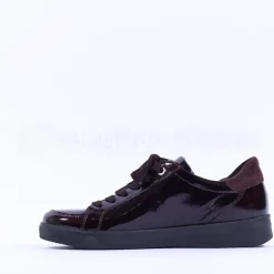 Women Ara Rom Side Zip Lace Trainer - Dark Burgundy Patent