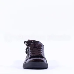 Women Ara Rom Side Zip Lace Trainer - Dark Burgundy Patent