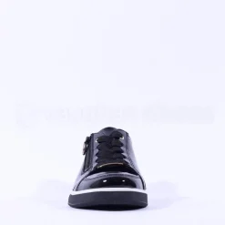Women Ara Rom Side Zip Lace Trainer - Black Patent
