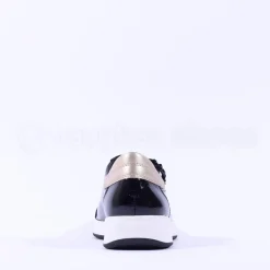 Women Ara Rom Side Zip Lace Trainer - Black Patent